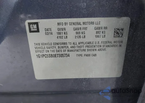 2014 Chevrolet Cruze 1Lt Auto from USA, damaged, VIN 1G1PC5SB0E7305734